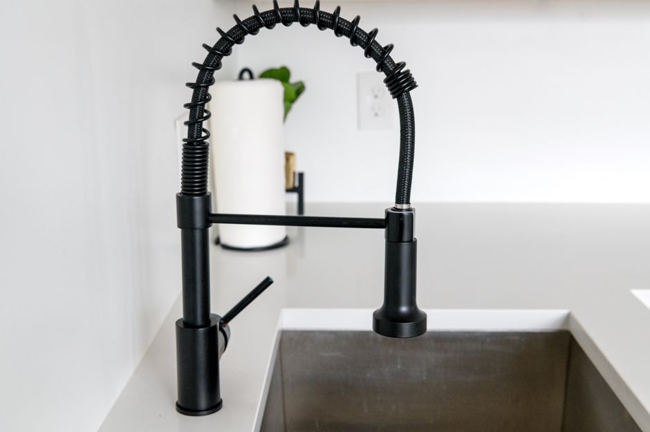 A new black kitchen faucet